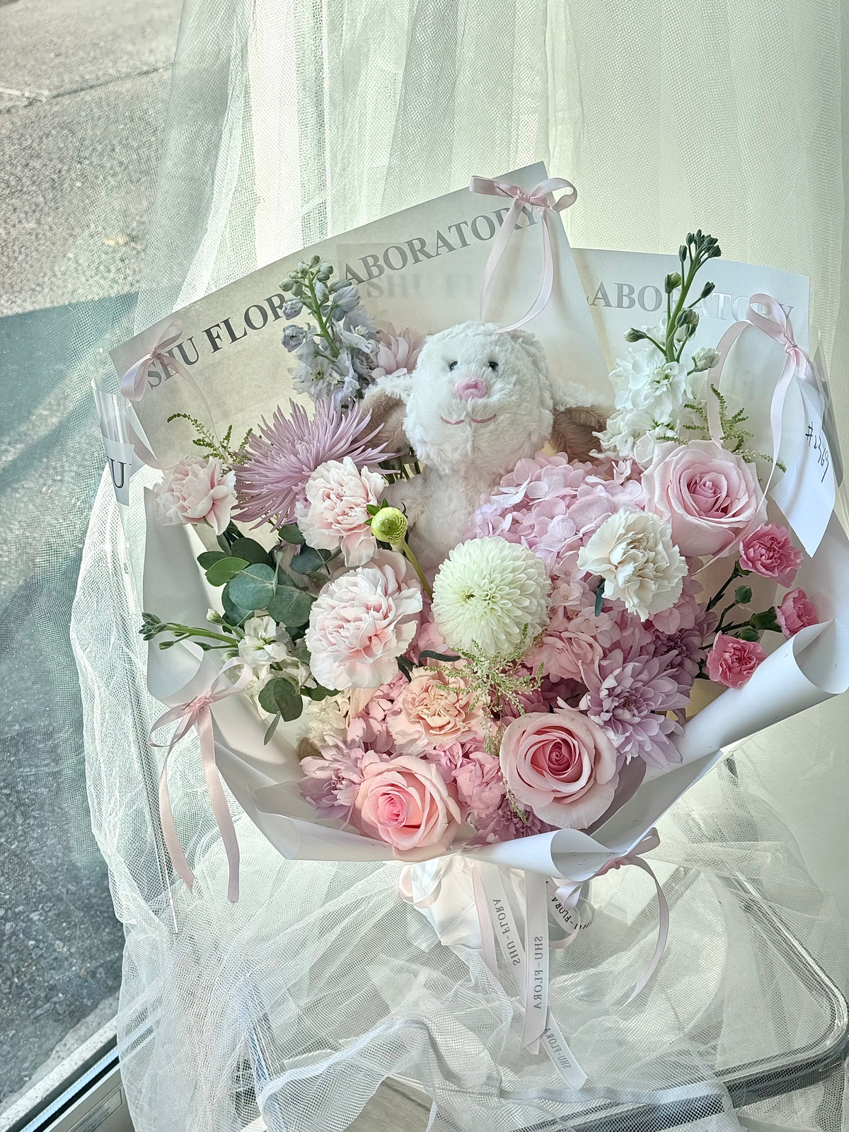 Blush & Bow Mixed flower Bouquet