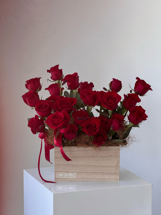 Red Roses in Wood Box