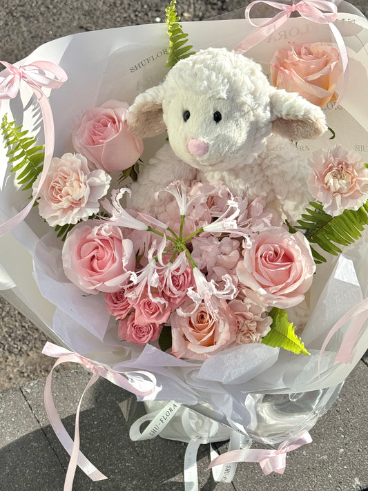 Blush & Bow Mixed flower Bouquet