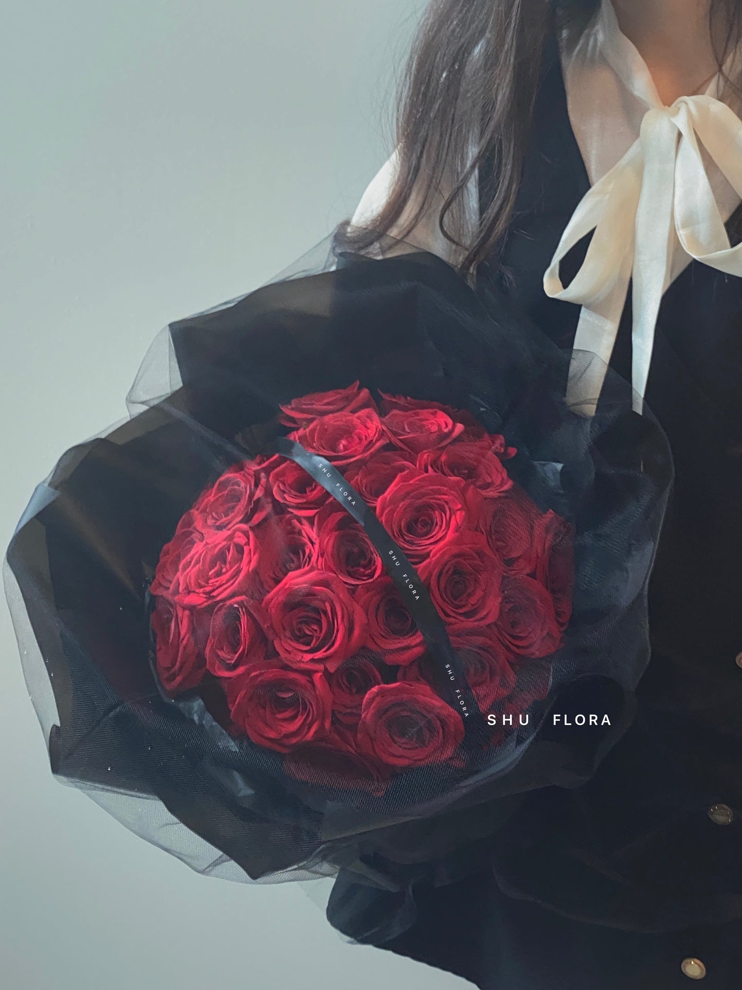 Classic Red Roses Bouquet with Chiffon