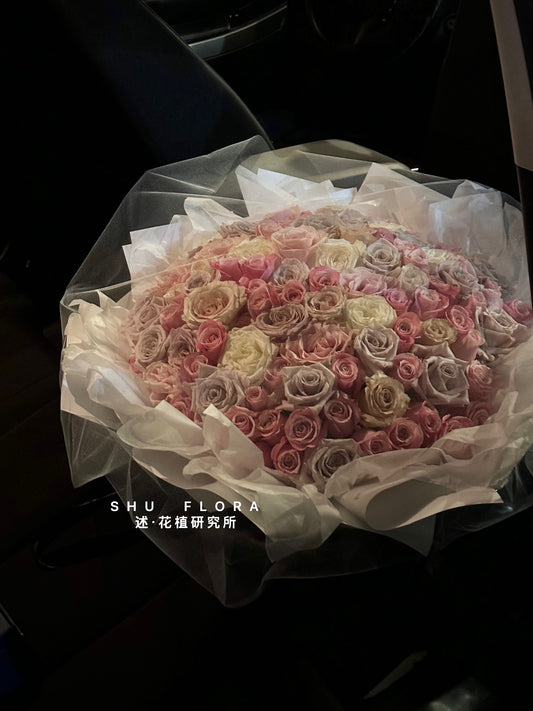 White&Pink&Purple Mixed Roses Bouquet