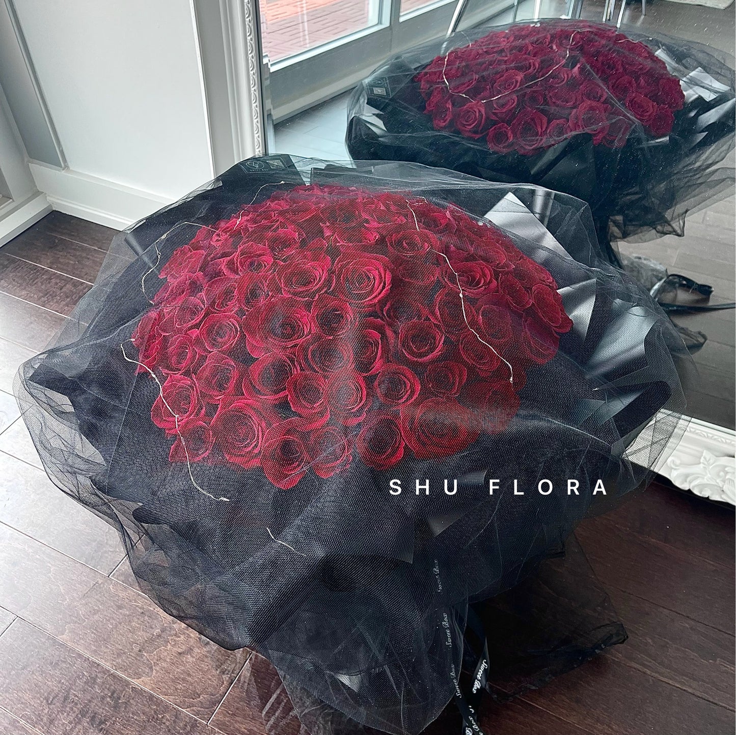 Classic Red Roses Bouquet with Chiffon