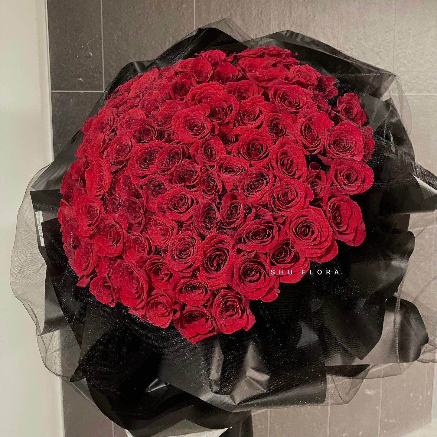 Classic Red Roses Bouquet with Chiffon