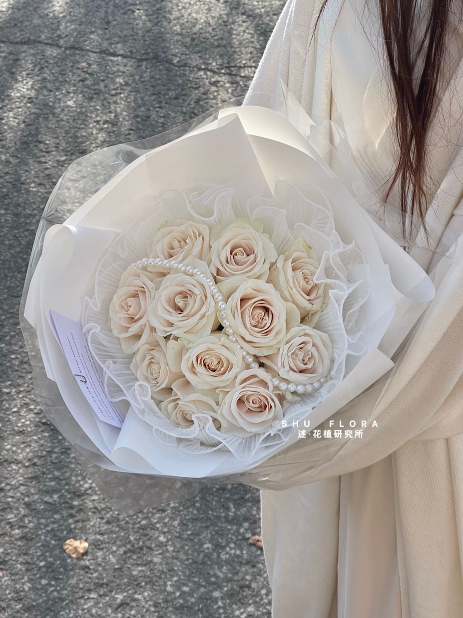 Luxury Round White Rose Bouquet