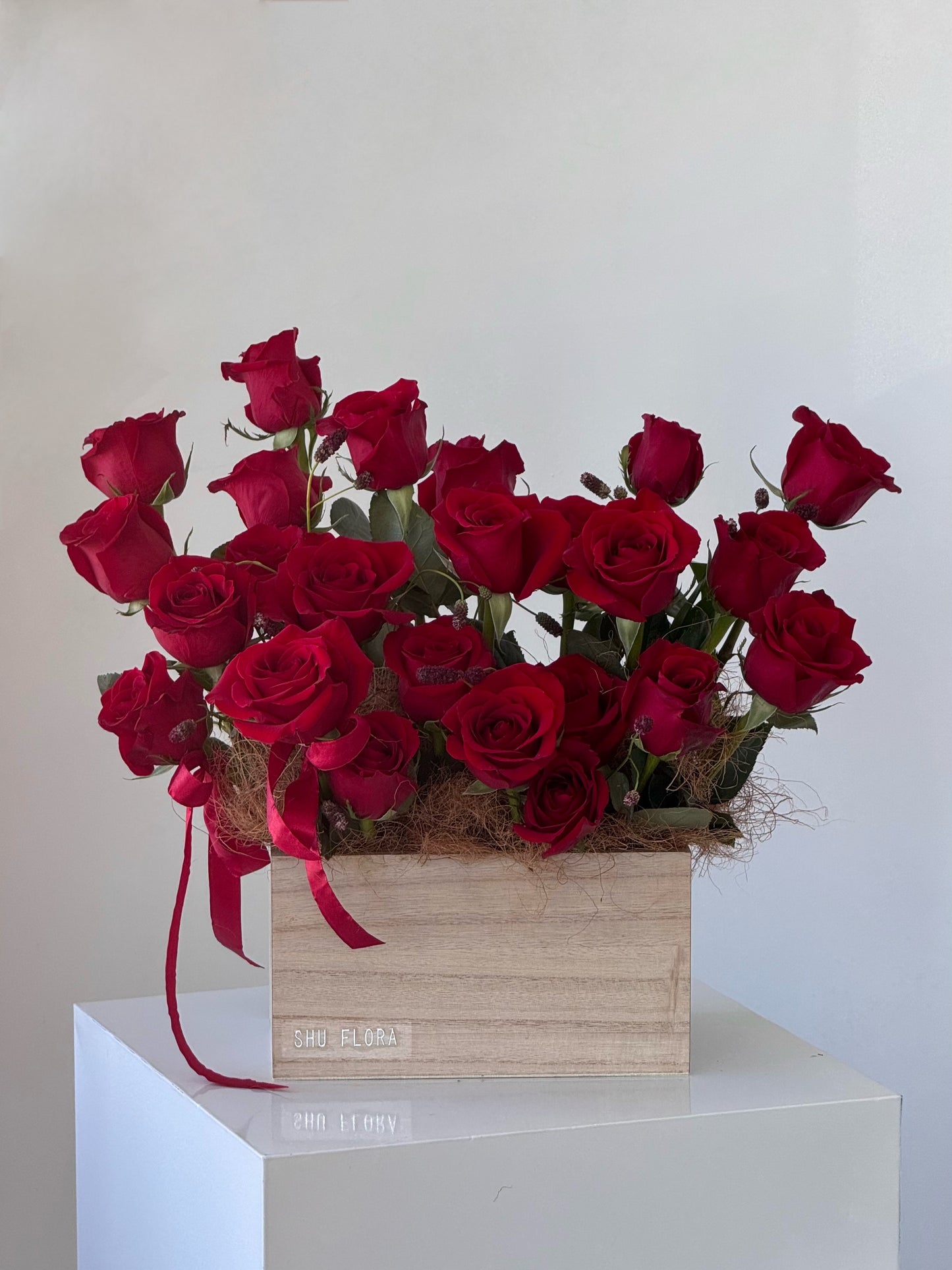 Red Roses in Wood Box