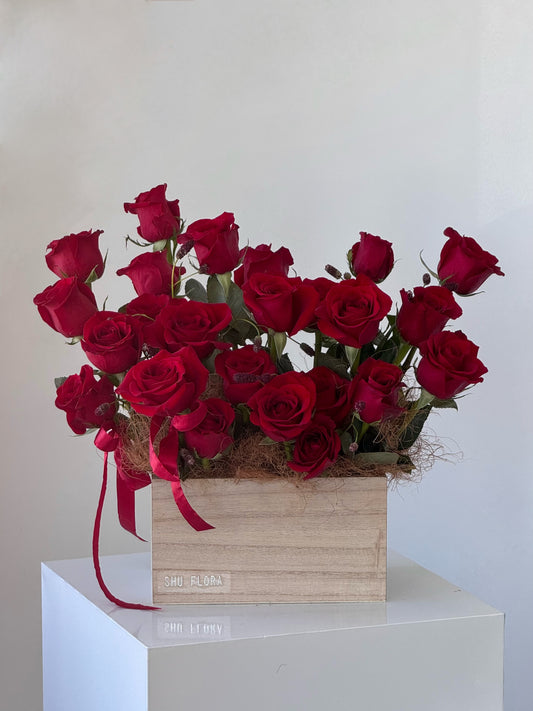 Red Roses in Wood Box