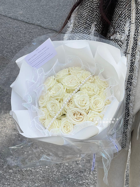 Luxury Round White Rose Bouquet