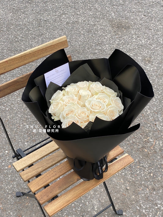 Monochrome Round White Rose Bouquet