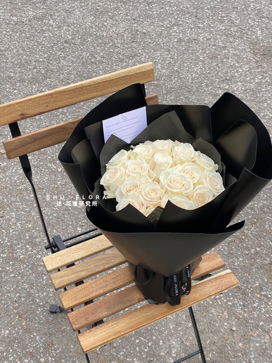 Monochrome Round White Rose Bouquet